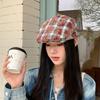 Retro Plaid Forward Hat Women's Autumn New Big Head Circumference Duckbill Hat Showing Face Small Beret Tide