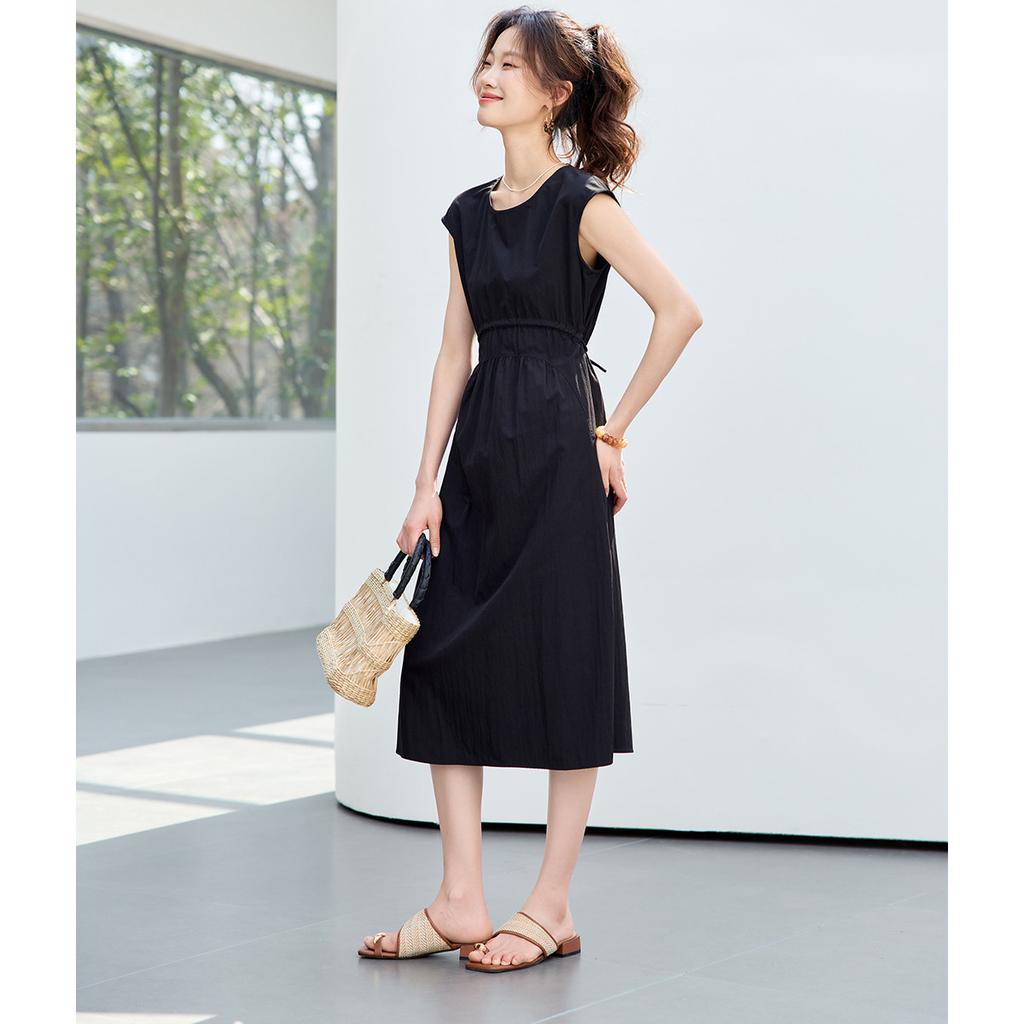 2026 summer new women's waist cinched black dress with versatile temperament, slimming and high-end women's dress
