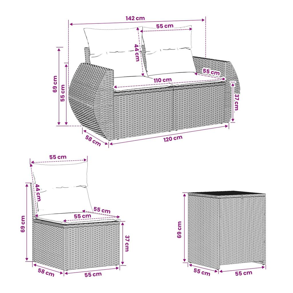 Sofa Set 5 pcs Beige and Light Grey Poly Rattan and Steel