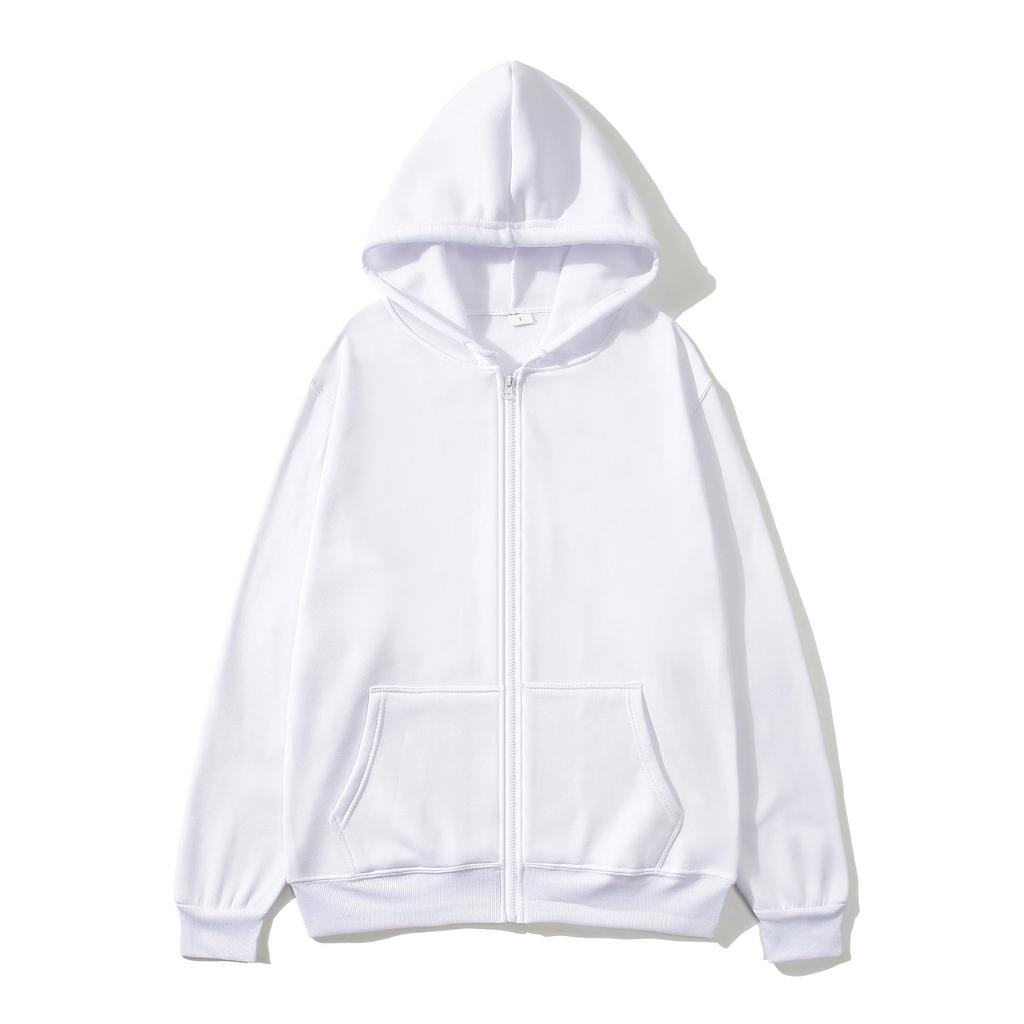 Unisex Solid Color Zip-Up Hooded Sweatshirt Cardigan