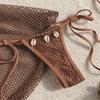 Sexy Brown Mesh Swimsuit Cover Ups Women Triangle String Micro Bikini Thong Halter Swimwear Bathing Suit 3 Piece Bikini Set 2025