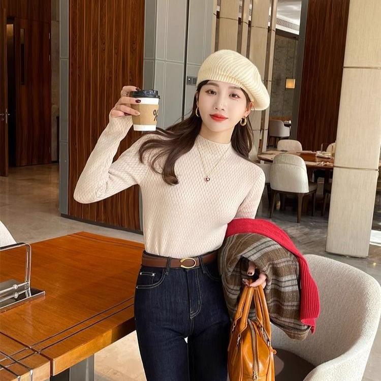 Zesílený svetr Pulovr s polovičním rolákem s fleecovou bundou pro ženy a jednodílný fleecový teplý pletený svetr