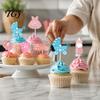 Gender Reveal Cupcake Toppers 12Pcs Boy Girl Birthday Cake Toppers, Baby Themed Picks with Small Dessert Table Accents Bottle, Stroller, Bow,
