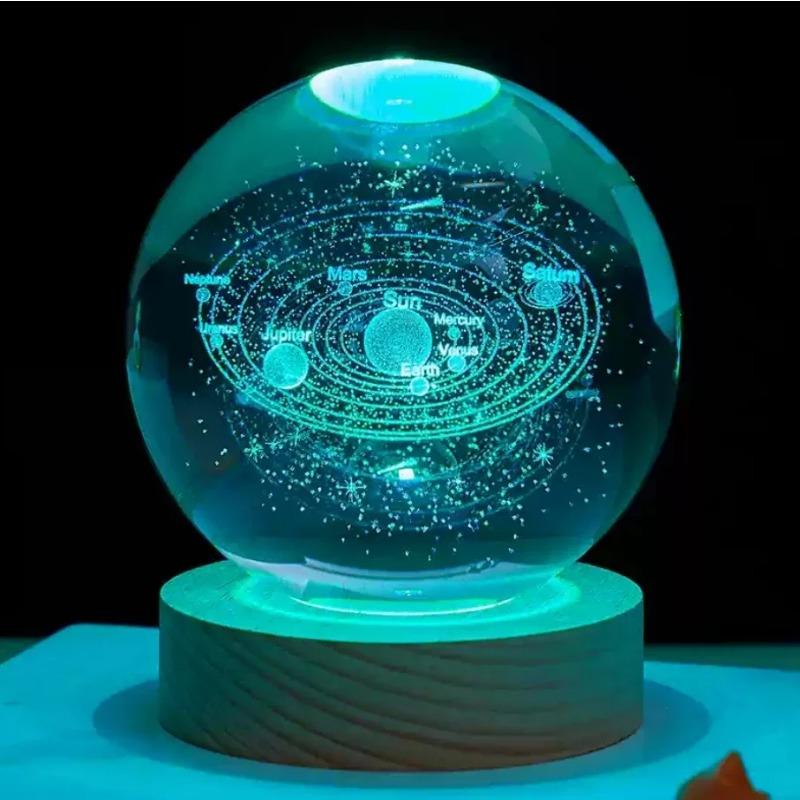 Umgebungslicht Saturn 3D Kugel Lampe Sonnensystem Kristallkugel mit Mehrfarbiger LED Lichtbasis Stimmungslicht Geschenke Geburtstag