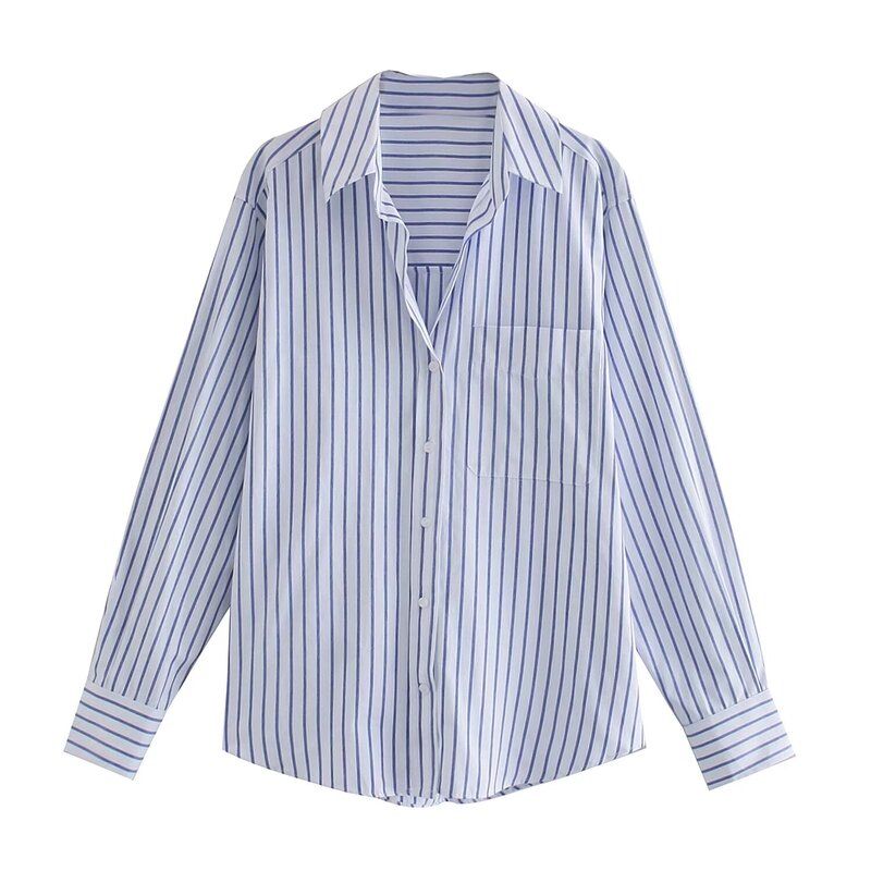 

Fashion Style 2024 Spring New Women s Volleyball Buckle Pocket V-Shaped Neckline Long Sleeves Lapel Poplin Shirt 2509828 Blue L