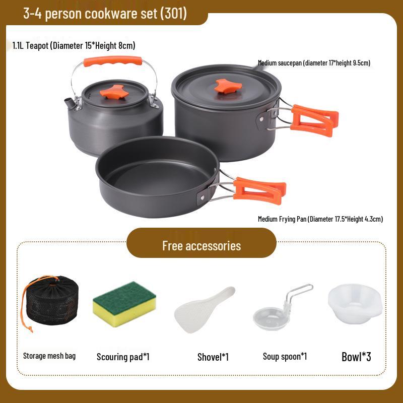 Portable Outdoor Camping Cookware Set: Folding Aluminum Alloy Pots & Kettle