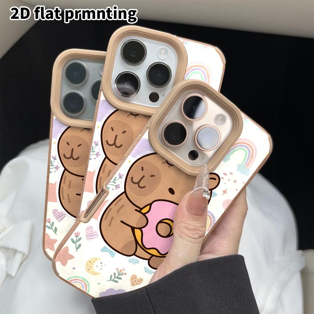 Phone Case: 2D flat lambskin suitable for iPhone 18, 17, 16, 15, 14, 13Pro film protective case, hugging a sweet donut capybara, Christmas and Hallowe