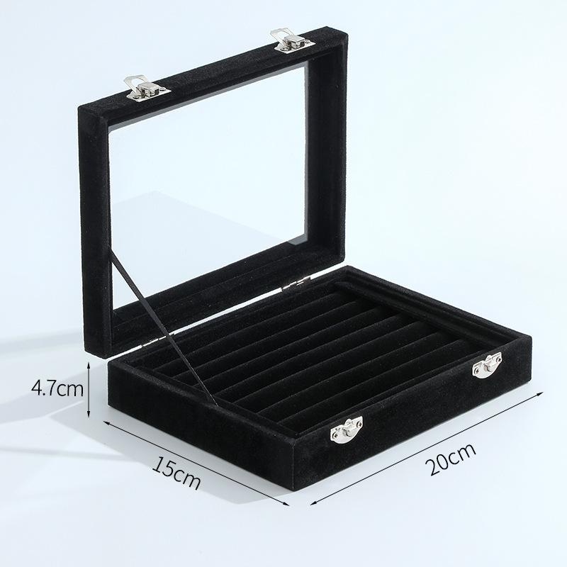 Ring Organizer Tray 7 Slots Velvet Jewelry Earring Storage Box with Clear Lid Jewelry Display Case for Girls Wife Mom Women