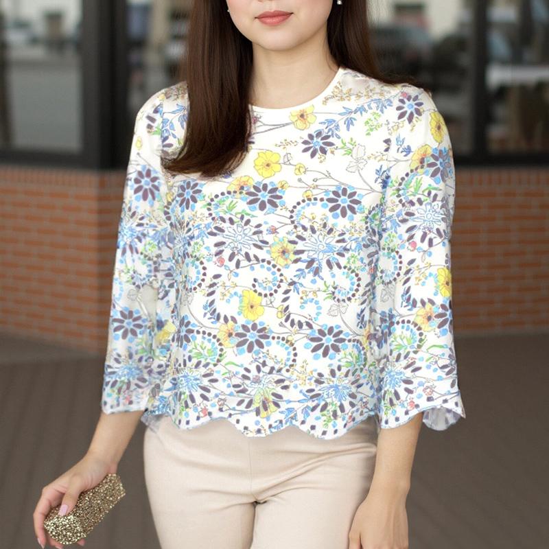 ZANZEA Women Casual Round Neck 3/4 Sleeve Loose Floral Blouse