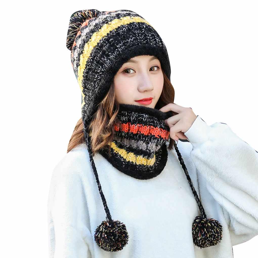 Zimní dámská čepice a nákrčník pro dospělé Venkovní Cyklistika Běh Teplá Kuličková čepice Šála