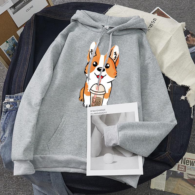 Milk Tea Cup Corgi Fashion Unisex Hoodies Spring Autumn Male Casual Hoodies Sweatshirts Student Basic Hoodies Sweatshirt Tops
