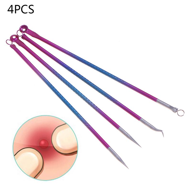 4Pcs Blackhead Facial Acne Pimple Pore Remover Tweezer Curve Extractor Set Kit