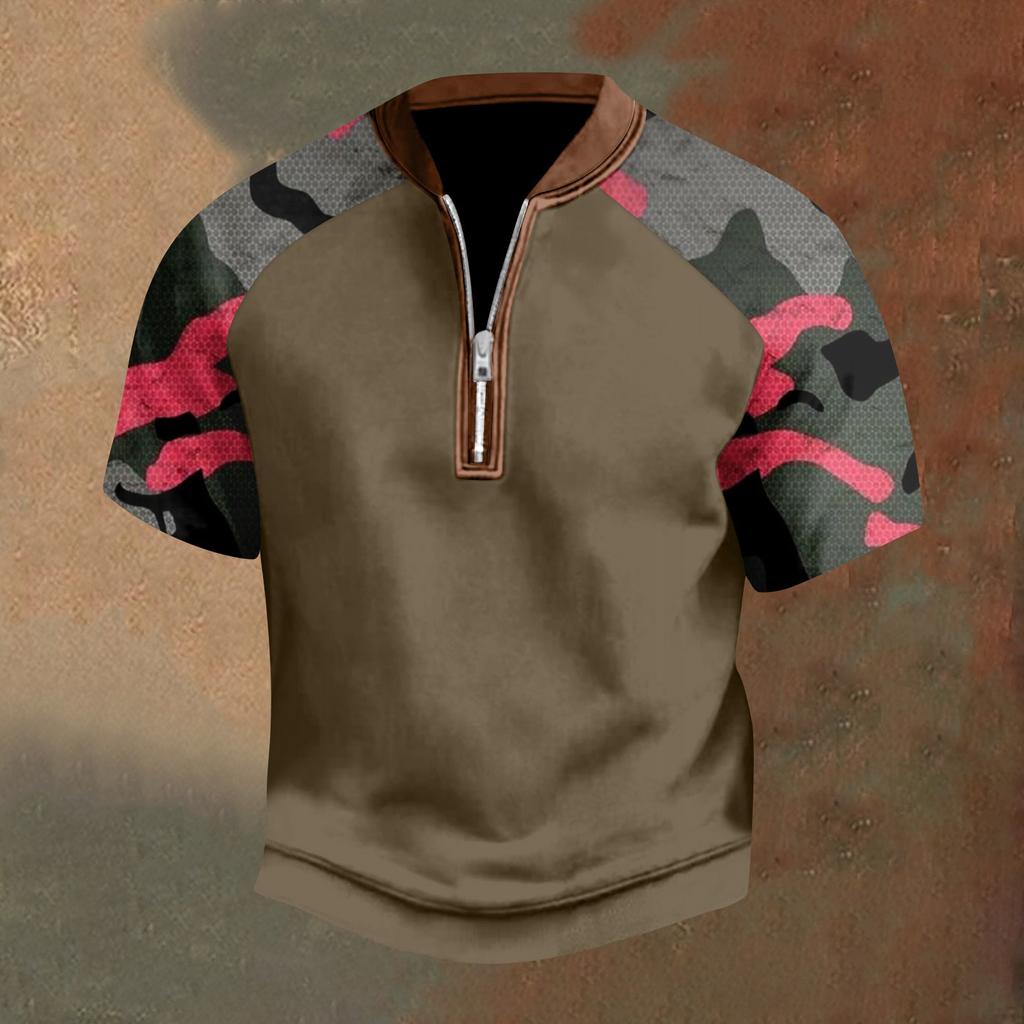 Pánské ležérní tričko s polovičním zipem, krátký rukáv