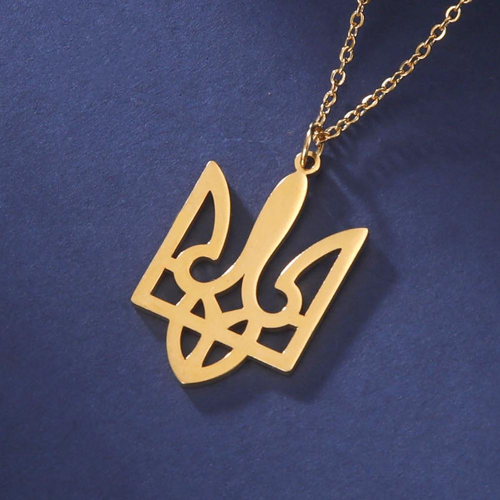 Dawapara Ukrainisches Dreizack-Halskette Tryzub Ukraine Symbol Friedenszeichen Schutz-Amulett Edelstahl Schmuck