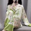 Silk Pajamas Women's Long Sleeve Cardigan Long Pants Pajamas Set Printed Kawaii Clothes Home Clothes
