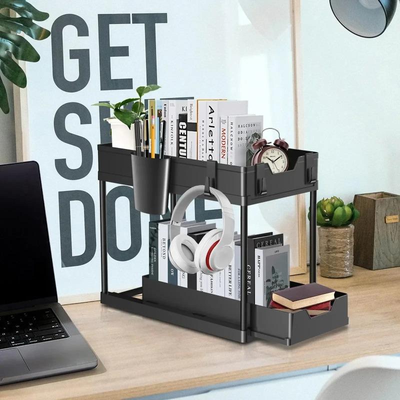 Double-layer Pull-out Kitchen Storage Rack Sliding Cabinet Basket Suitable for Kitchen and Bathroom Countertop Sink Storage