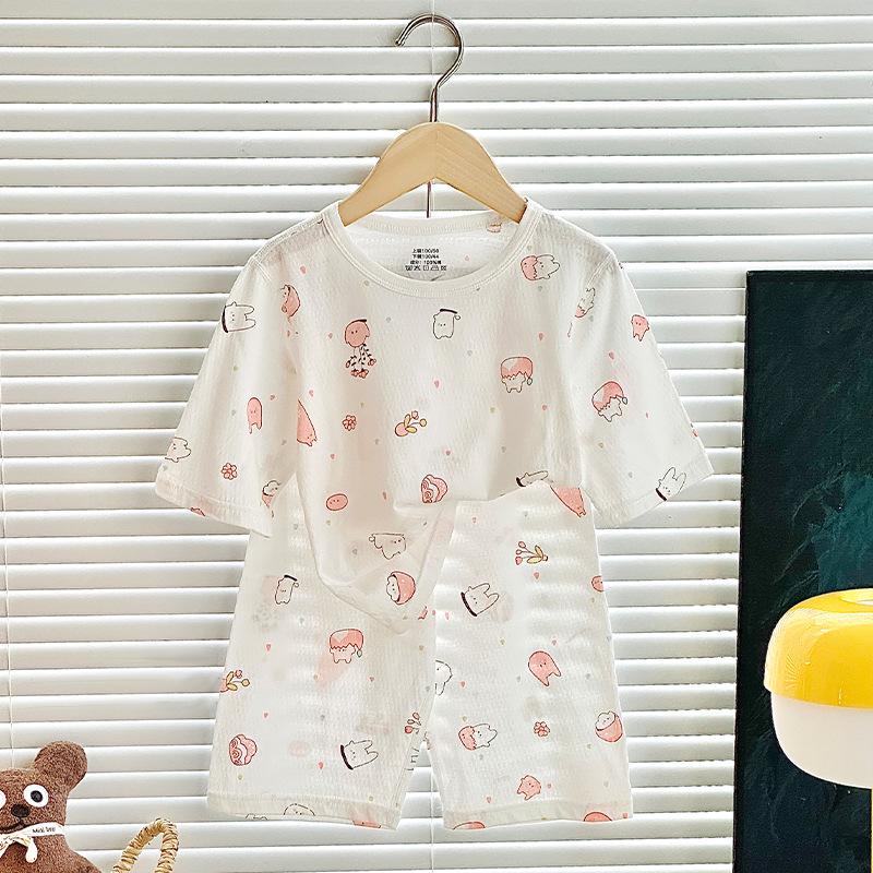 Kids' Pure Cotton Summer Pajama Set: Boys & Girls Three-Quarter Sleeve Homewear