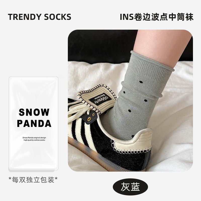 Socks Autumn Sweat-Absorbing And Odor-Proof Cotton Socks Polka Dot Rolled Hem Stacked Socks Mid-Leg Socks Versatile Casual Socks