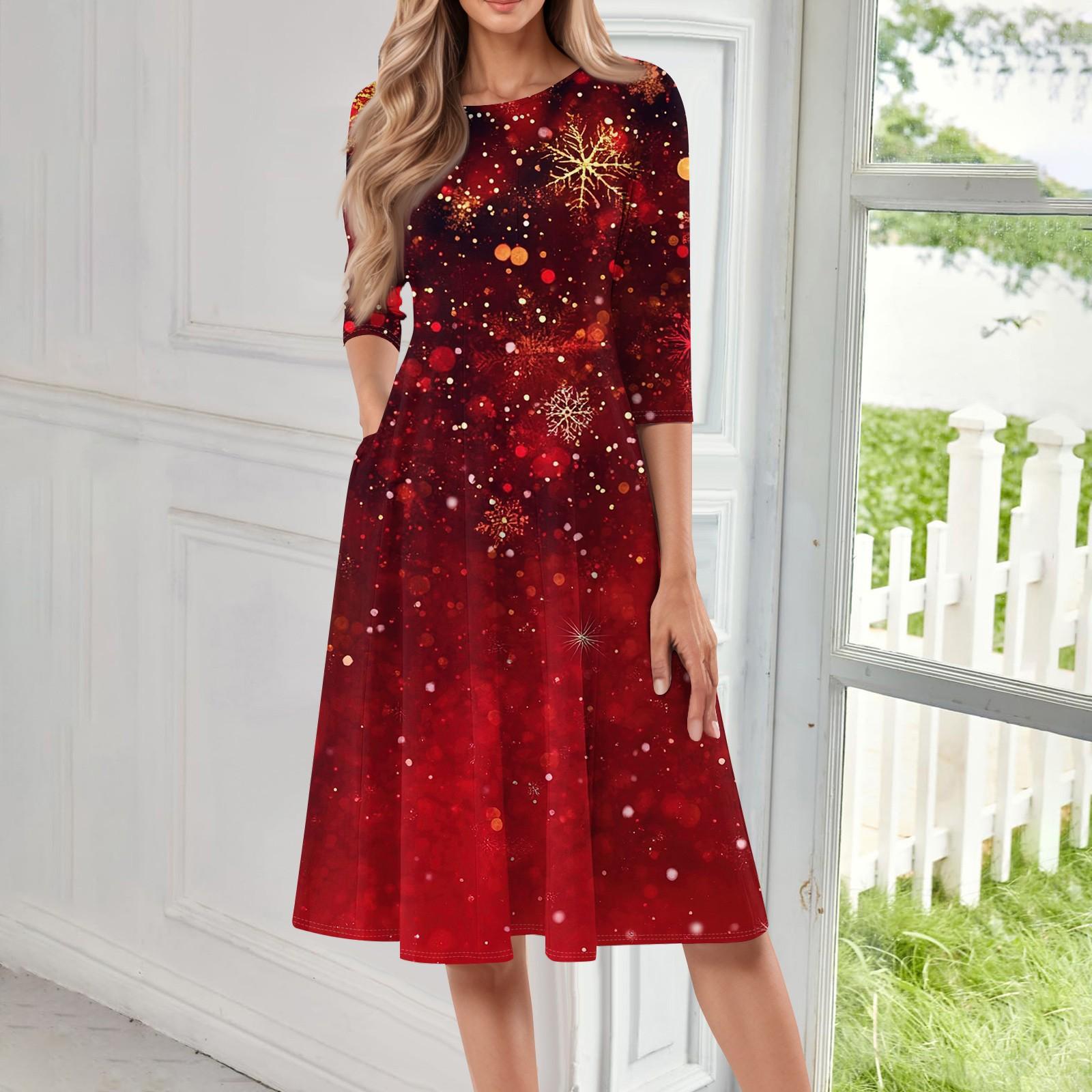 

Женское повседневное модное платье миди с круглым вырезом и рукавом три четверти XXL