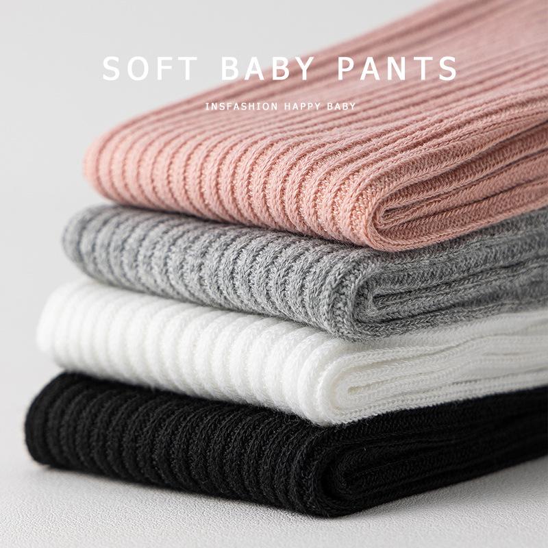 Children's Black & White High-Elastic Solid Color Leggings for Spring & Autumn - Small, Medium, Large