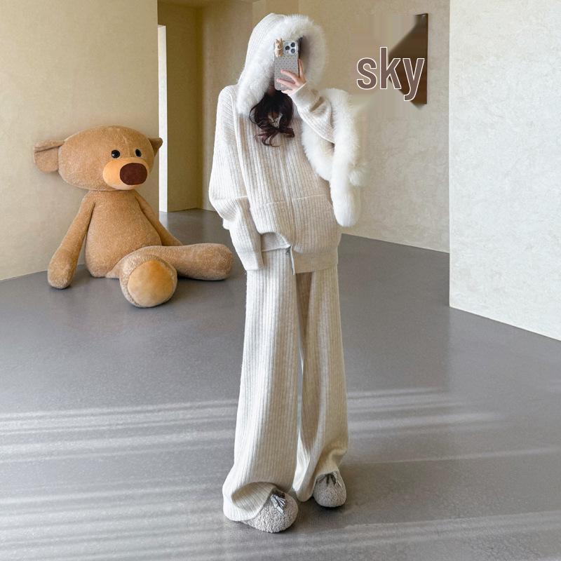 

Autumn/Winter Ribbed Zipper Hoodie & Wide-Leg Pants Maternity Set 2XL абрикосовый