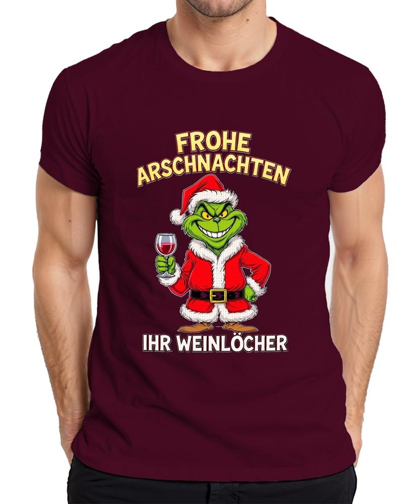 Frohe Arschnachten Weihnachtsgrinch Weinhumor Geschenk Weinparty Herren Tshirt
