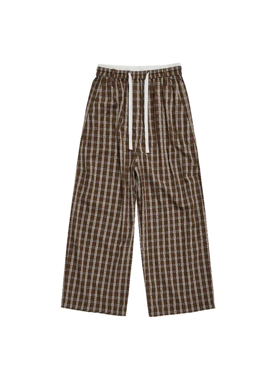 Nanyou 26 Color Block Plaid High Waist Wide Leg Pants for Women Medium хаки