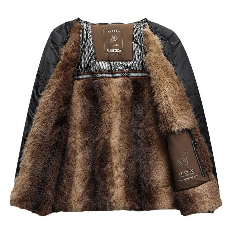 Winter New Men's Cotton-padded Clothes Medium and Long Hooded Mink Thickened Take-off Liner Cotton-padded Jacket Men's Coat