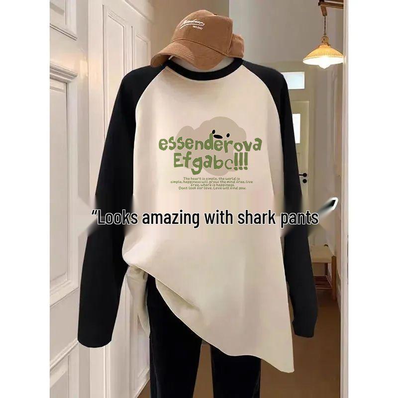 

Женский осенний топ средней длины реглан с длинным рукавом из двустороннего флиса Large