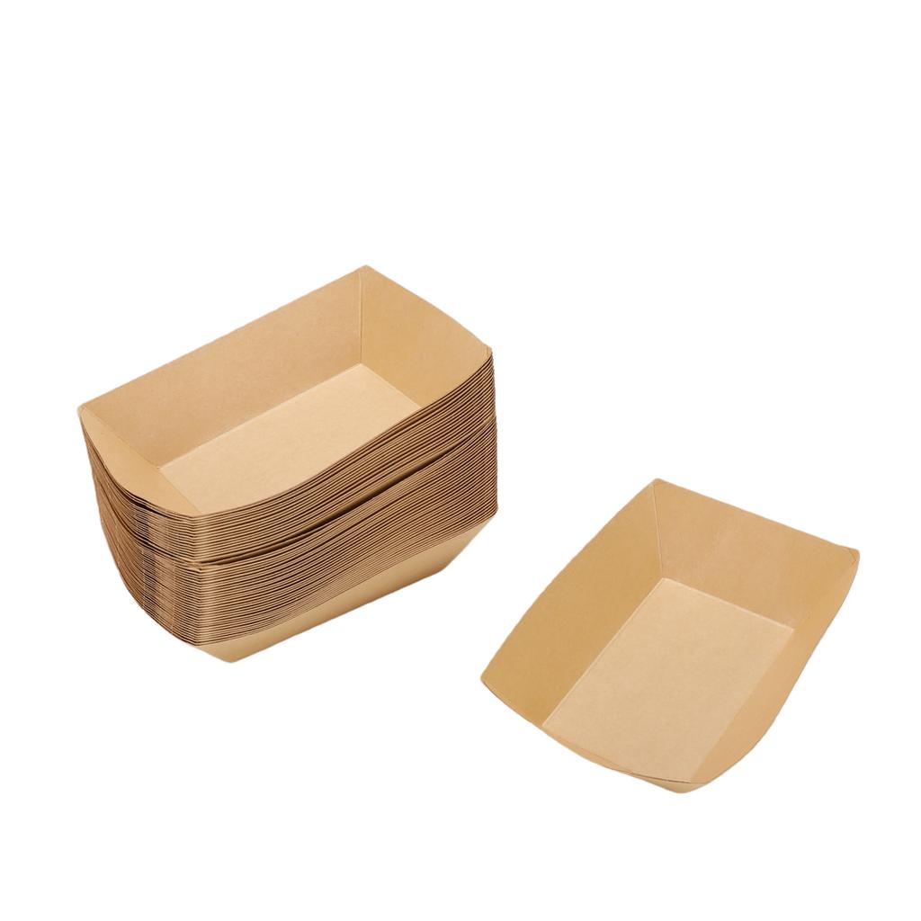 50PCS 16oz Paper Food Boat Trays Reusable Kraft Paper Pet Food Bowl for French Fries Nachos Snack Hot Dog Taco BBQ