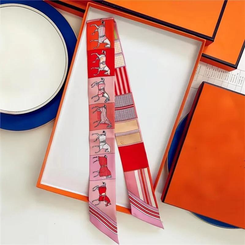 Cachecol de Seda 100% de Alta Qualidade Marca de Luxo Mulheres Faixa de Cabeça Faixa de Cabelo Foulard Gravata Lenço de Pescoço Cachecóis Skinny Acessórios