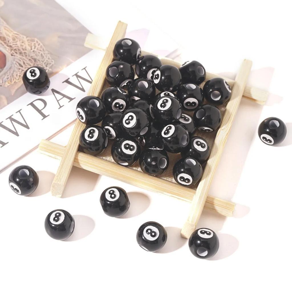 Z37 50pcs Fun Cartoon Billiard Design Black Beads Jewelry DIY Handmade Bracelet Earrings Key Chain Accessories Fashion Material