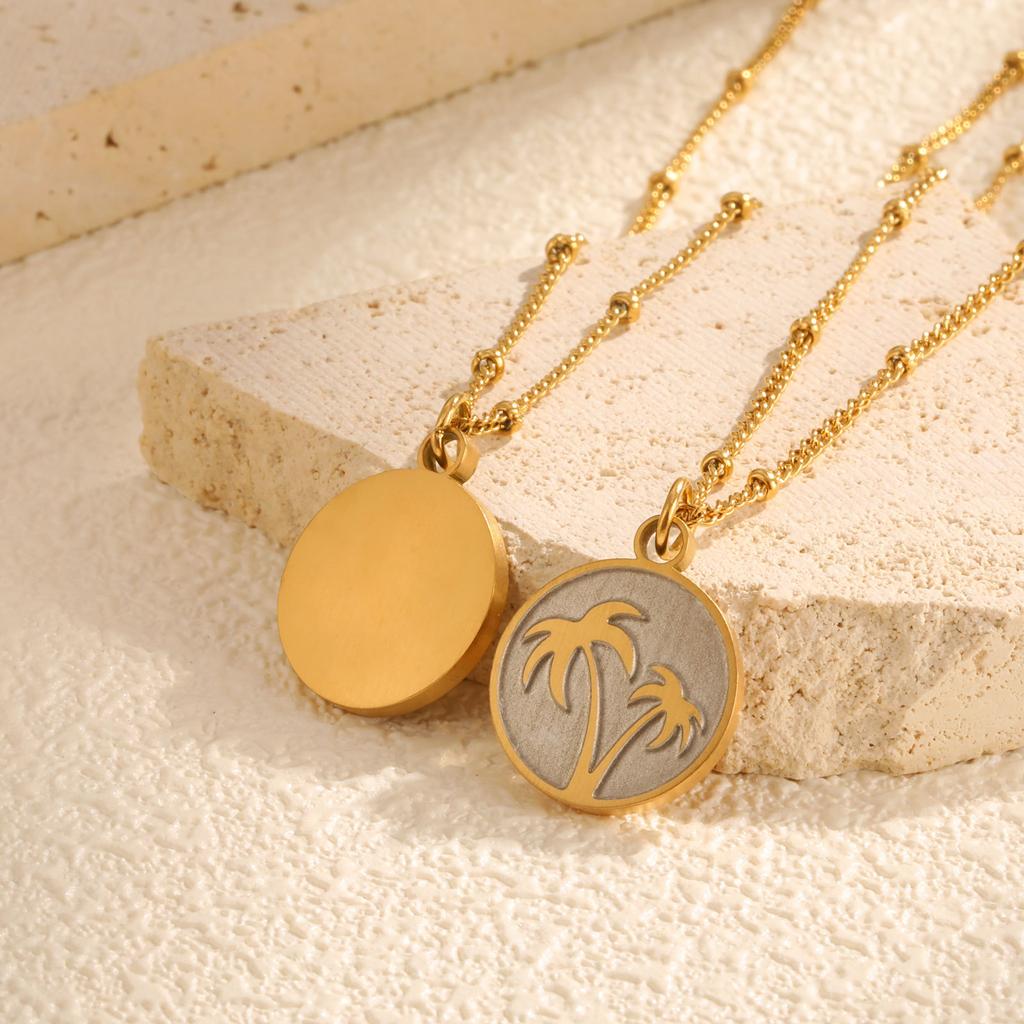 Jewelry Stainless Steel Button Chain Bead Chain Sand Round Brand Palm Tree Gold Necklace Female 1754
