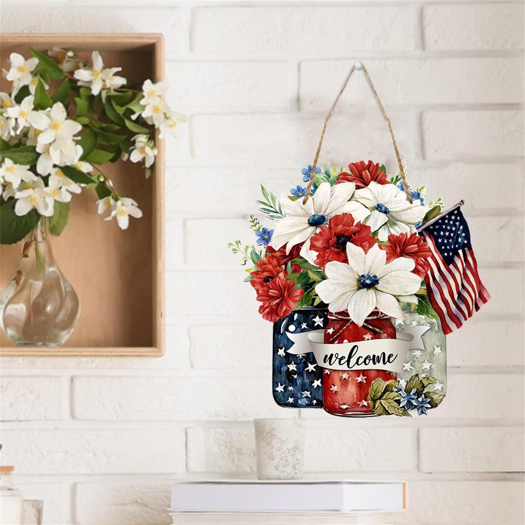 Wooden Wreaths For Front Door Independence Day Decorative Door Listing Wall Hanging Fashionhanging Pendant Home Decoration Welcome Sign