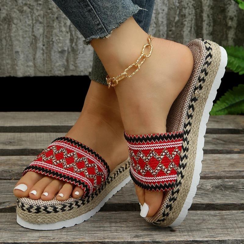 Weave Women's Slippers Platform Summer Shoes for Women 2025 New Beach Casual Heeled Sandals Bohemian Handmade Ladies Espadrilles