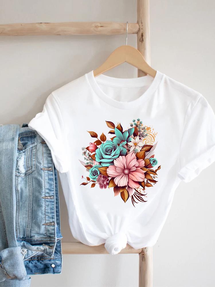 Trend Lovely Flower Cute Unisex T Shirt Short Sleeve Tee Ladies Casual Top Female Clothing Fashion Tshirt