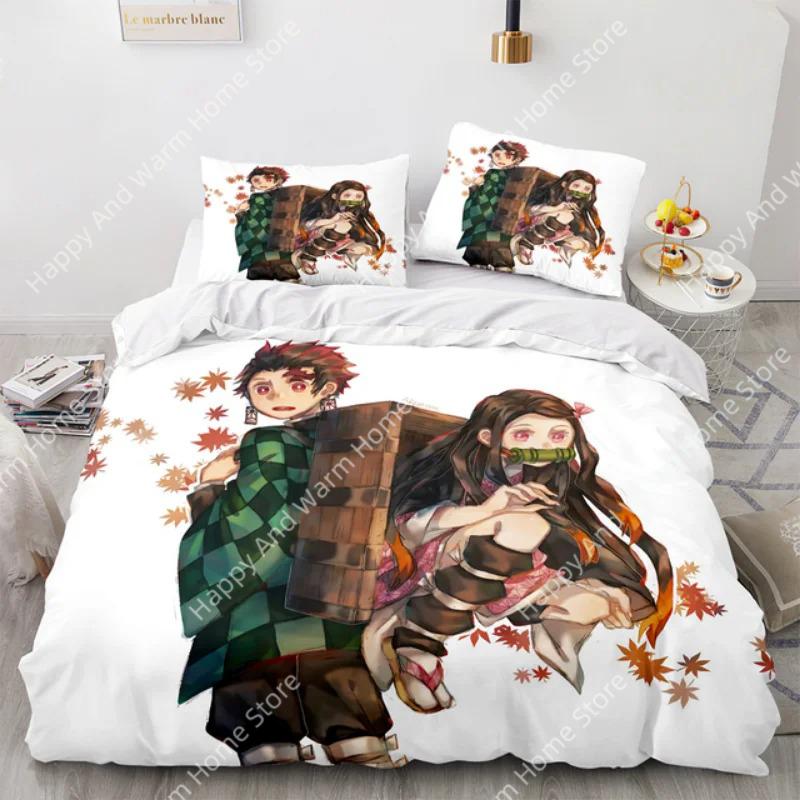 Demon Slayer 3D Beding Set Anime Soft Duvet Cover Pilowcases Single Twin Ful Quen King-Sized Dimensionsd Dimensions Home Decor Quilt Pilowcase Young