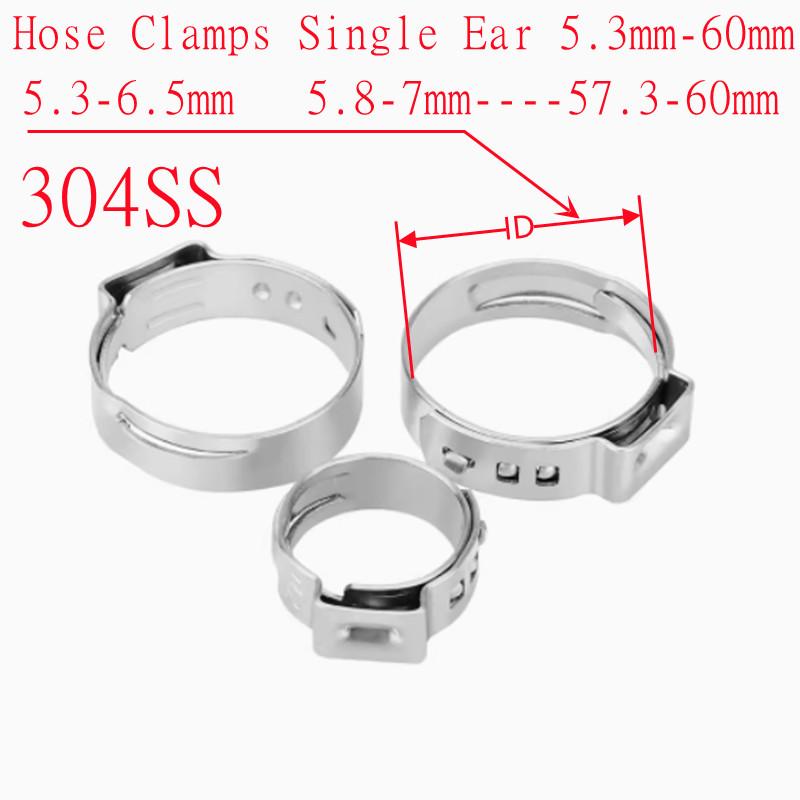 10 Stück-100 Stück Schlauchschellen Einohr Stufenlos 5,3-60mm 304 Edelstahl Schlauchschellen Cinch-Schellenringe zum Abdichten von Arten von Schläuchen