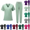 Dam Kortärmad Färgad Rundhalsad Ficktopp Byxor Arbetskläder Tvådelat Set