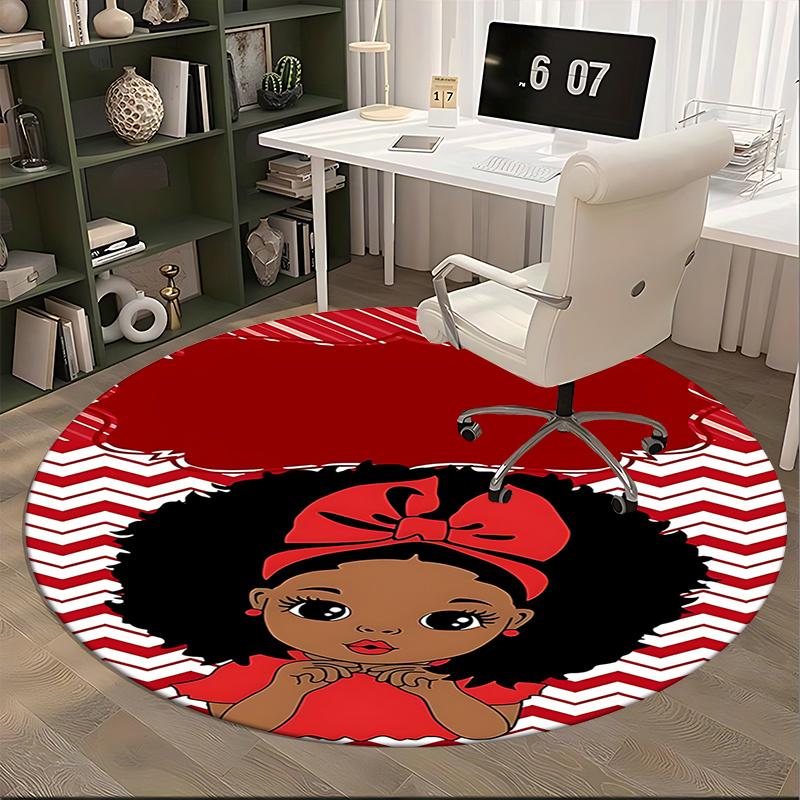 Red Afro Girl Chair Mat   Round Carpet for Home Decor, Office, Living Room, Bedroom Gift0277b