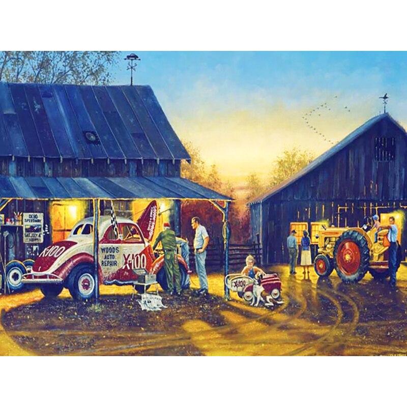 Noua pictură cu diamant 5D bricolaj, peisaj, broderie cu diamant, sat, punct de cruce, burghiu rotund complet, decorarea casei, cadou de artă manuală