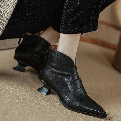 Mode Grande taille 42 Automne Bottes Femme Bout Pointu Bottines à Talons Chat Chaussures en Cuir Femme Élégant Talon Bas Cheville Hiver Zapatos De Mujer
