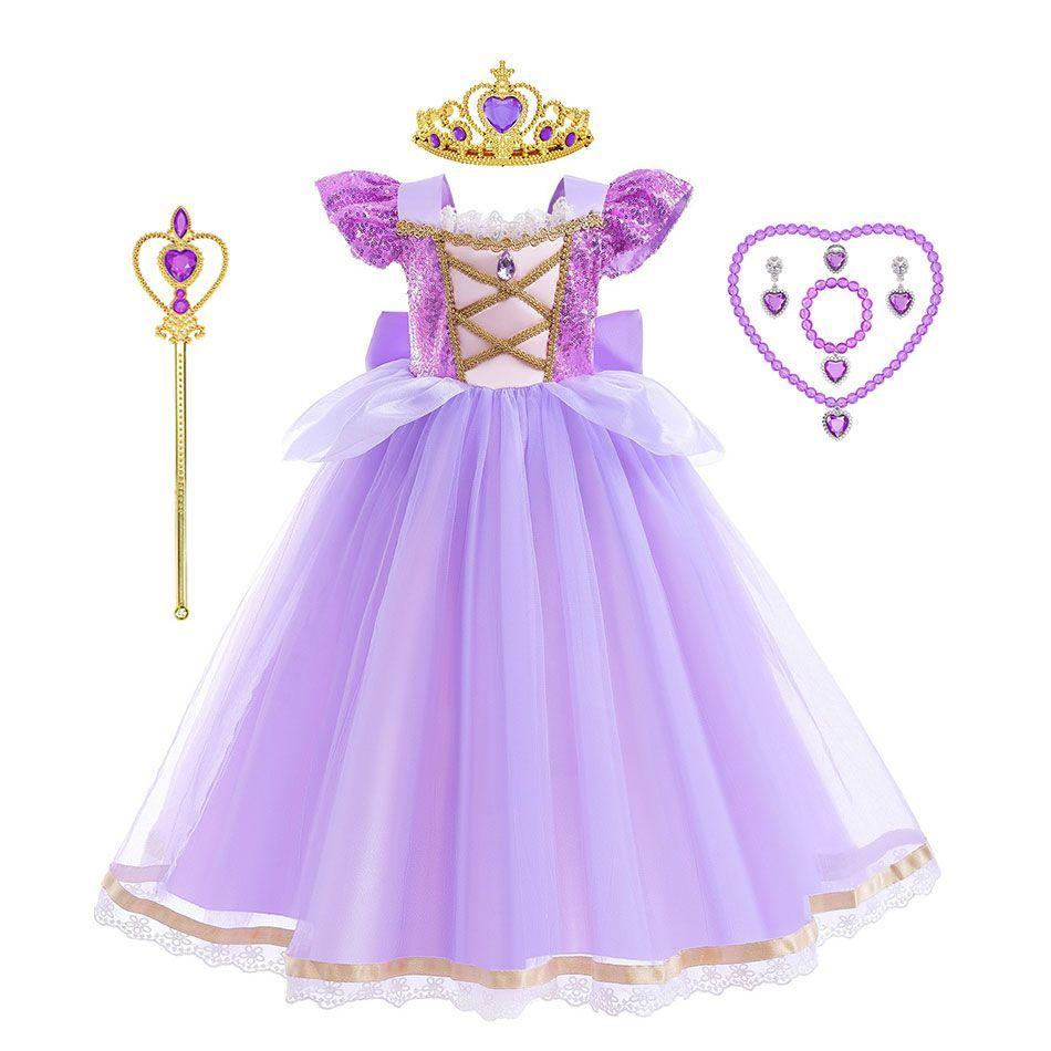 Moda femminile: Abito da Ballo in Tulle Principessa dai Capelli Lunghi - Vestito di Compleanno Estivo per Bambini Sofia La Principessa & Costume Cosplay