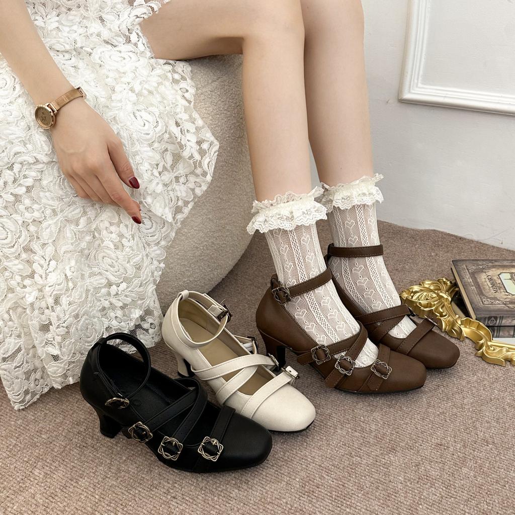 Retro Black French Thick Heel Light Mouth Single Shoes Women's 2025 New Autumn Skirt Versatile Height Increase Mary Jane Shoes