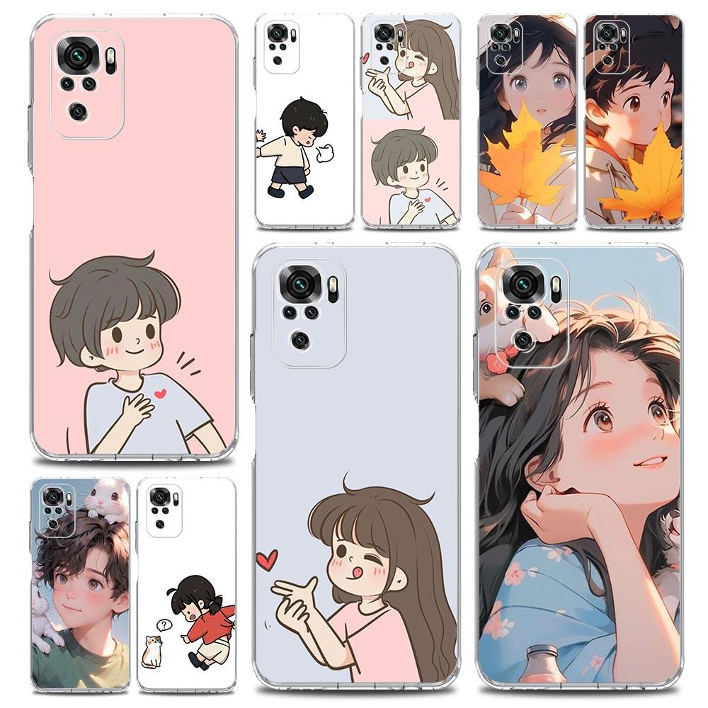 Phone Case For Xiaomi Redmi Note 15 14 13 12 4G 10 11 Pro Plus 5G 14C 13C 12C 10C Clear Soft TPU Cover Cute Boy Girl Couple
