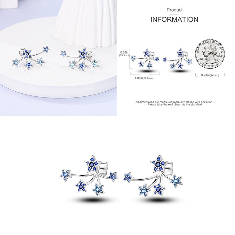 Sparkling Blue Zircon Hoop Earrings Pave U Shape Star Devil Eyes Circle S925 Drop Earring Fit Original Party Jewelry