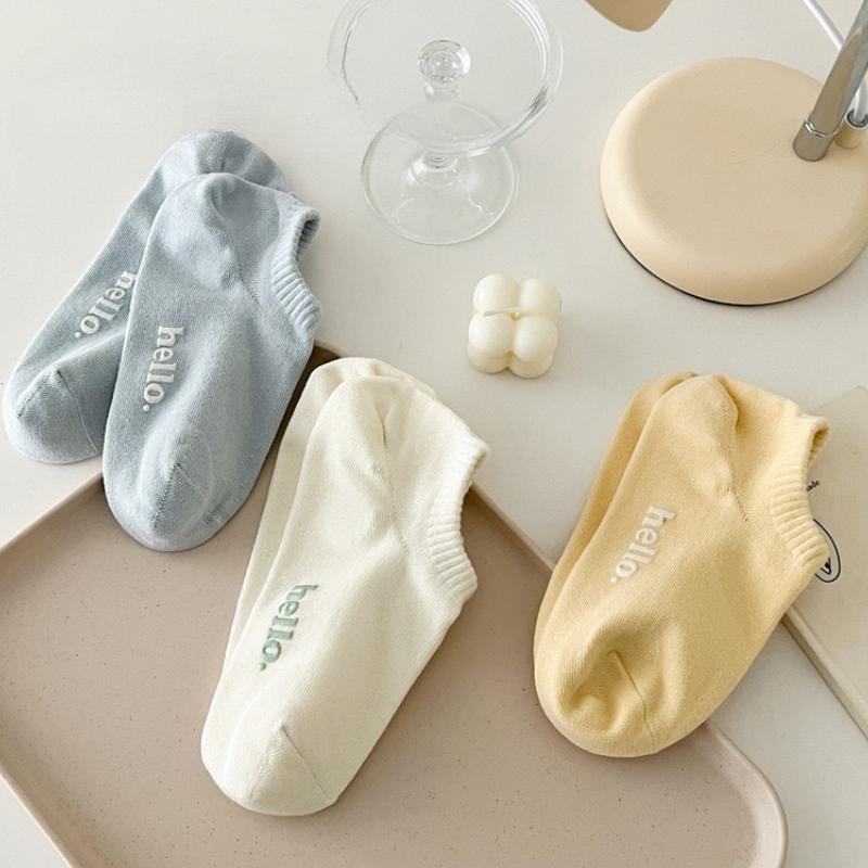 5 Pairs Women's Summer Thin Breathable Sweat Absorbent Ins Versatile Printed Cotton Socks Invisible Pop-socks Non-slip Feature Female Socks