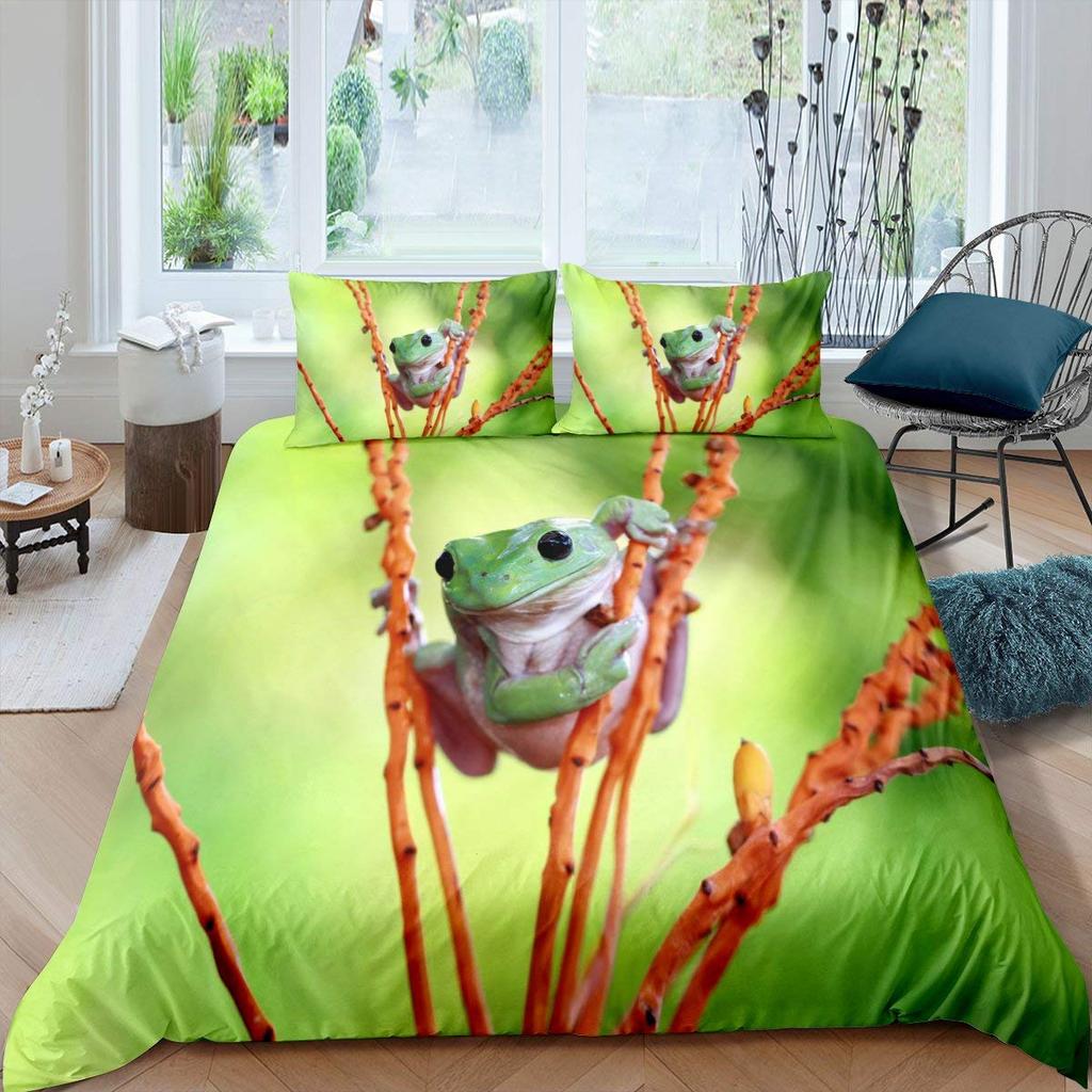 3D Frog Family King Queen Duvet Cover Little Tree Frog Bedding Set Tropical Nature Animal Quilt Cover Polyester Comforter Cover