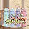 1PC Open Book Fresh Floral Arrangement 750ml Color Plastic Sports Water Bottle Leakproof Flip Straw Lid Suitable for Sports Office Home Use