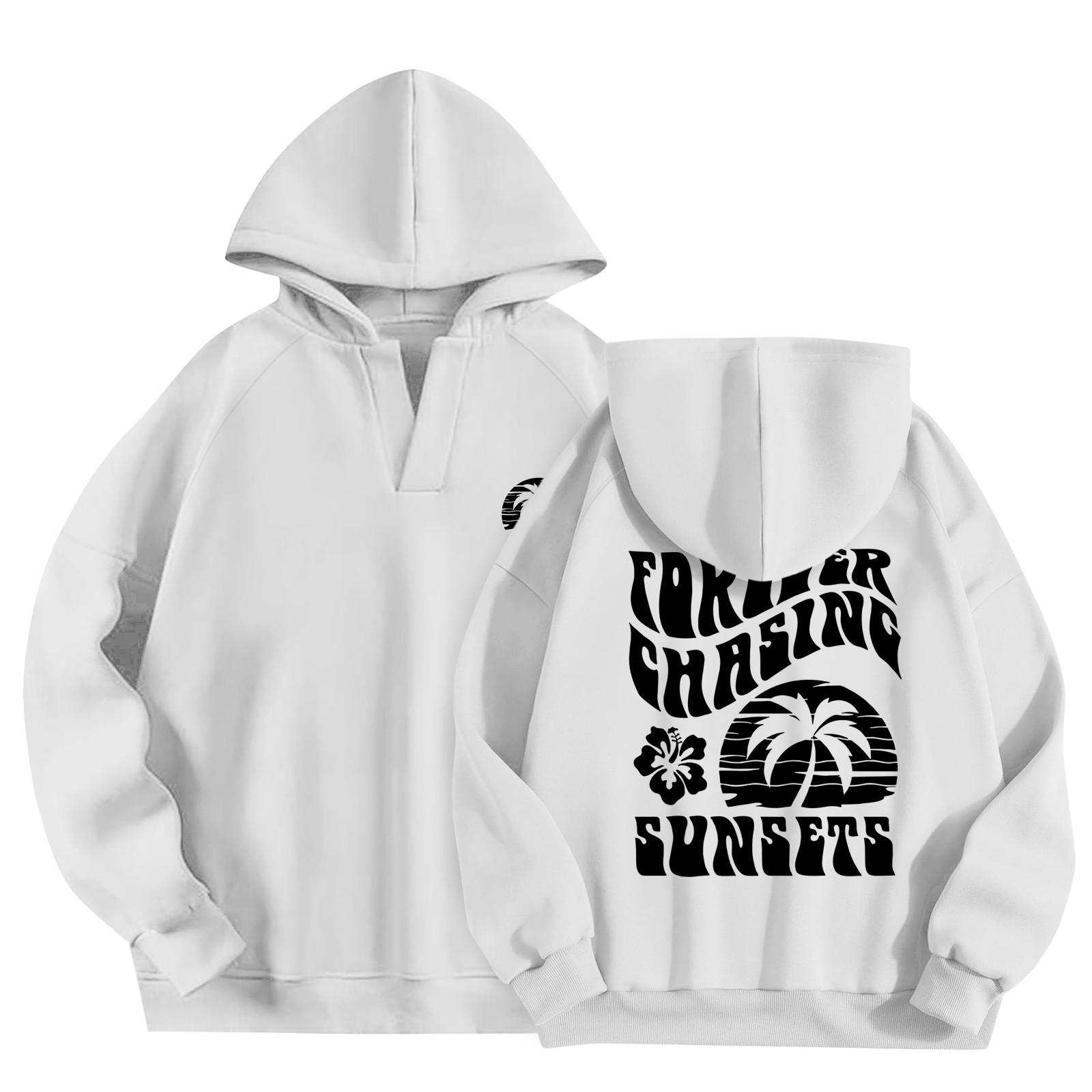 

Толстовки для женщин, осенняя мода, повседневное искусство, цветы, буквенный рисунок, топы с v-образным вырезом, свободные блузки с длинными рукавами XL белый